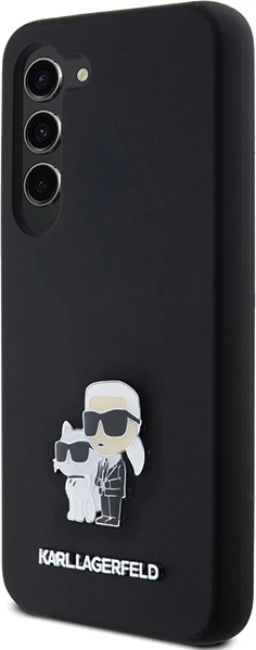 Mbështjellës Karl Lagerfeld Silicone Karl&Choupette Metal Pin për Samsung Galaxy S24, i zi