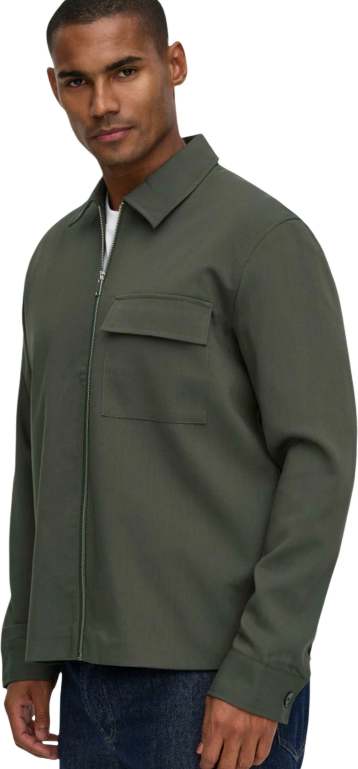 Jakne për meshkuj Only & Sons Onswill Reg 0292 Zip Overshirt Frml Noos 22038673, jeshile ulliri [Madhësia: M]