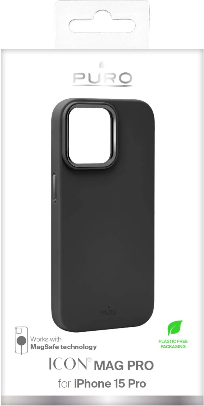 Mbështjellës Puro Icon Mag Pro MagSafe për iPhone 15 Pro, silikon, zi
