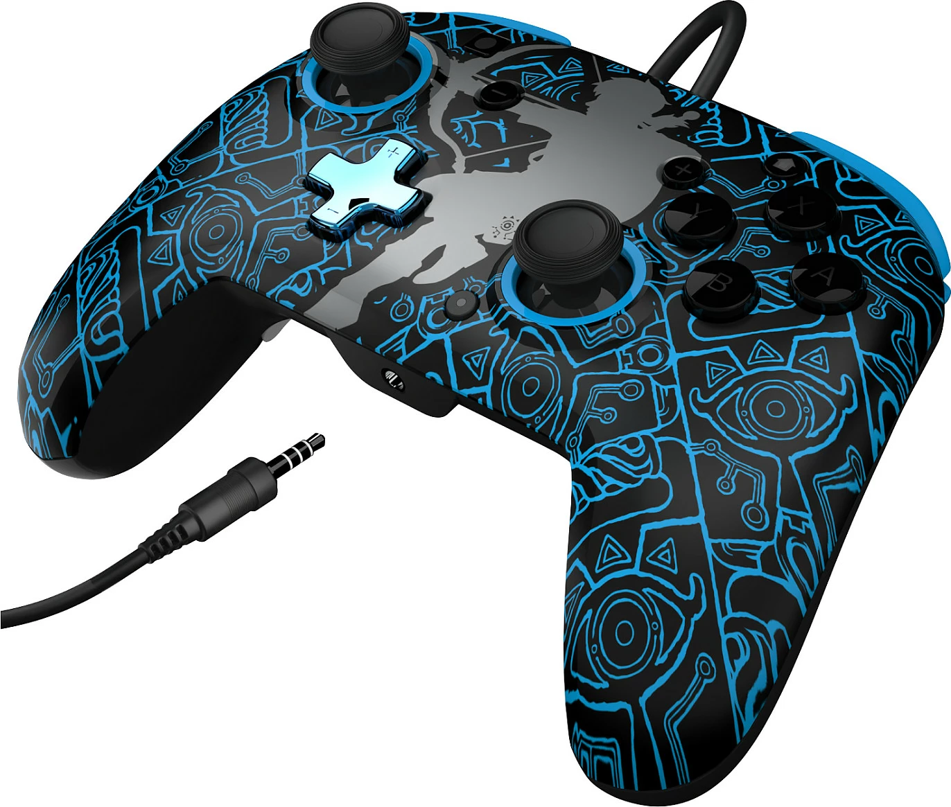 Gamepad PDP REMATCH GLOW Sheikah Shoot, kontrollor me kabllo USB 3m për Nintendo Switch/Switch Lite/Switch OLED, zi/kaltër