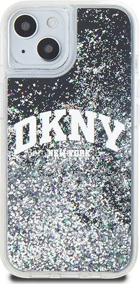 Mbështjellës DKNY Liquid Glitter Big Logo për iPhone 14/15/13, 6.1", i zi