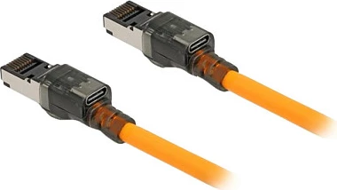 Kabllo rrjeti DeLOCK Cat6a S/FTP 5m, RJ45-RJ45, funksion gjetës porti USB-C, portokalli