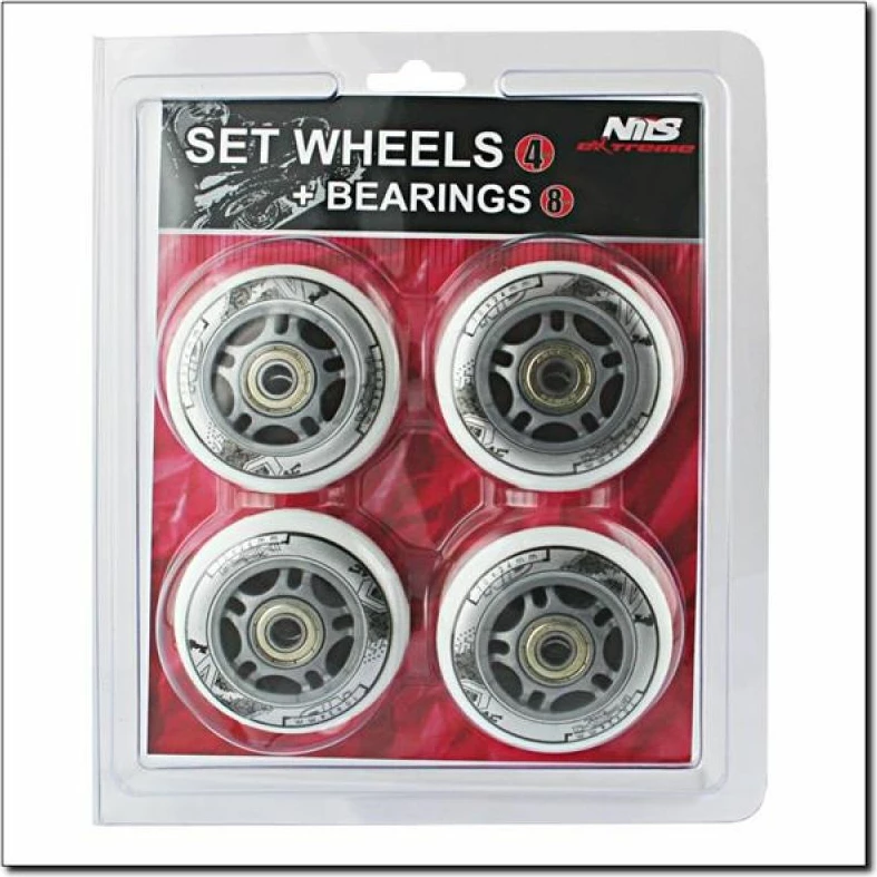 Set rrota PU dhe kushineta ABEC-7 Nils Extreme 84x24mm, të bardha