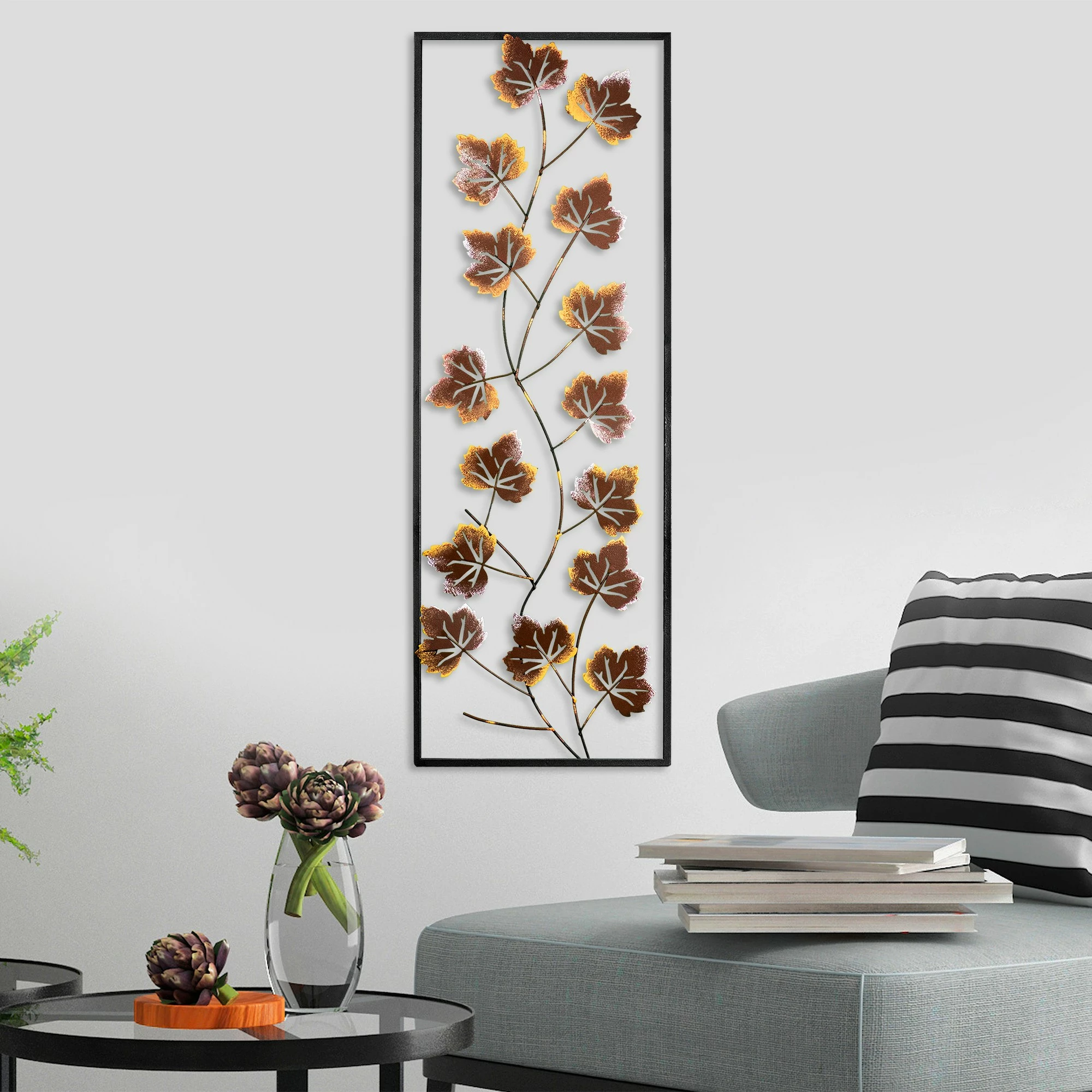 Aksesor dekorativ metalik për mur, Wallity, Platane 3, shumëngjyrësh, 32x90cm