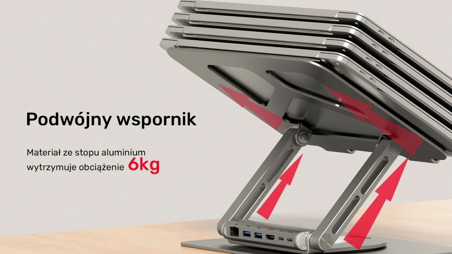 Podstavek për laptop Unitek USB-C HDMI 4K PD 100W, ngjyrë argjendi