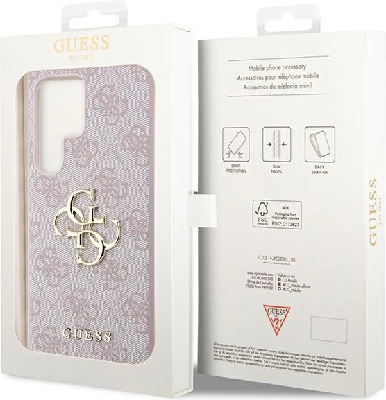 Mbështjellës Guess 4G Big Metal Logo për Samsung Galaxy S23 Ultra, Rozë