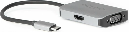 Splitter USB Type-C DeLOCK DP Alt Mode, HDMI + VGA, 4K 60Hz, zi/gri