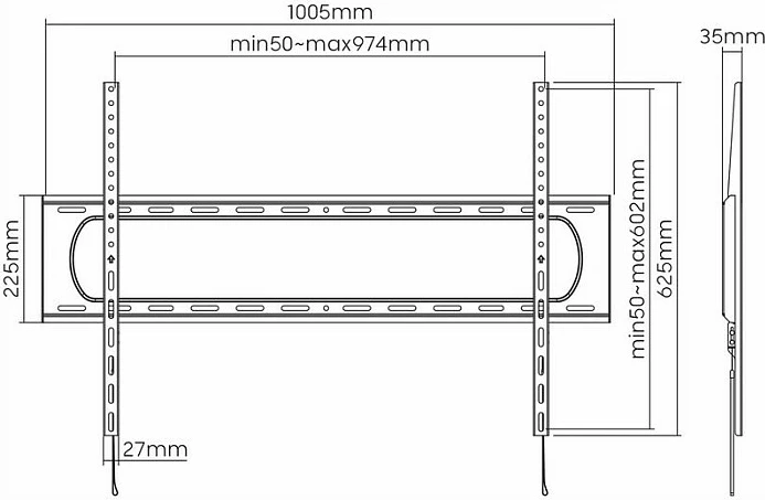 Mbajtëse muri për TV VALUE, fikse, 60-120", deri 120 kg, VESA 900x600, e zezë