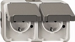 Prizë dyshe SCHUKO Merten MEG2321-8029, montim horizontal, gri e çelët