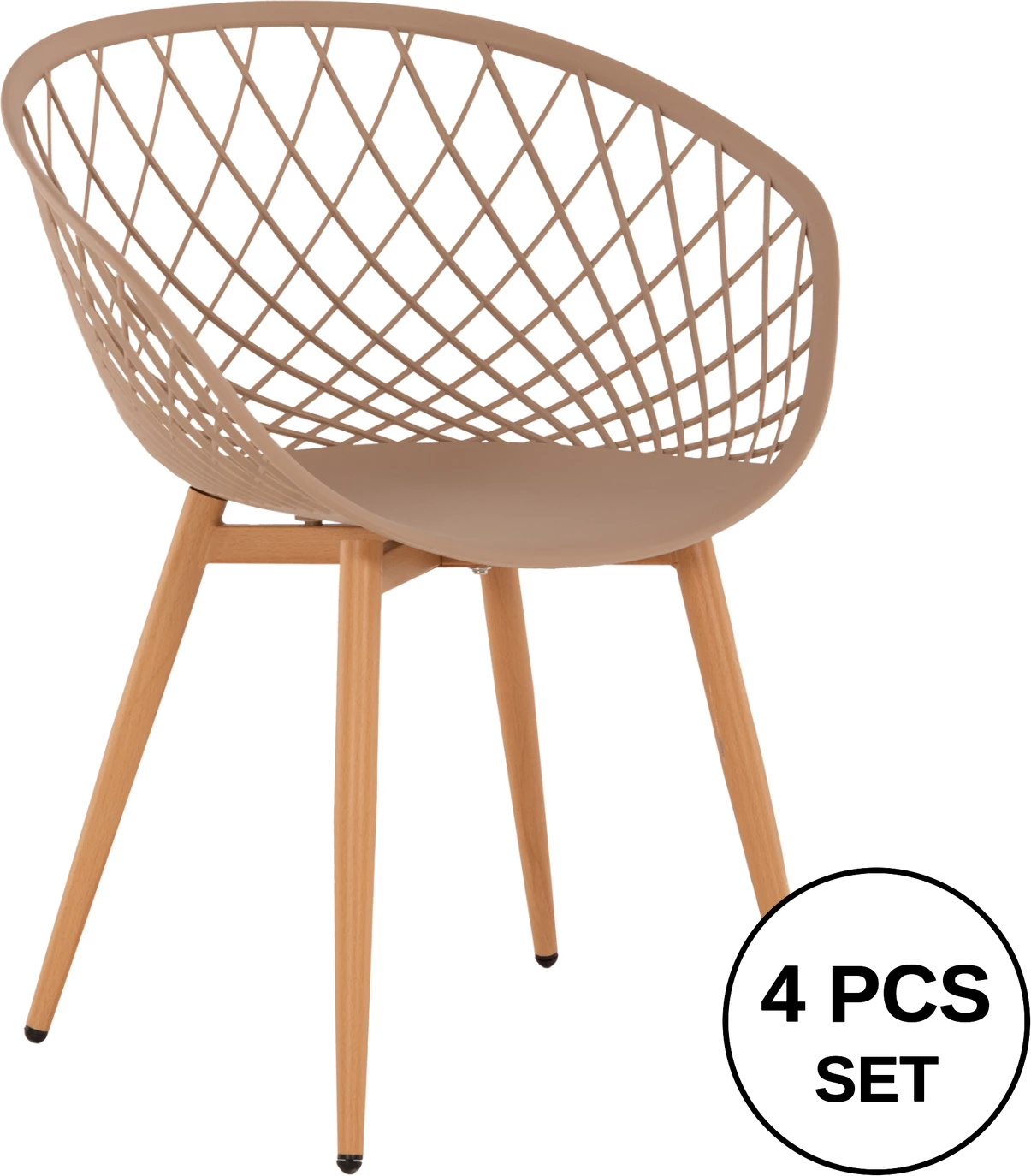 Karrige me krahë ARIADNE FH8001.13, ngjyrë kapuçino, këmbë metali, ngjyrë druri natyral, 63x56x80H cm, set prej 4 copash