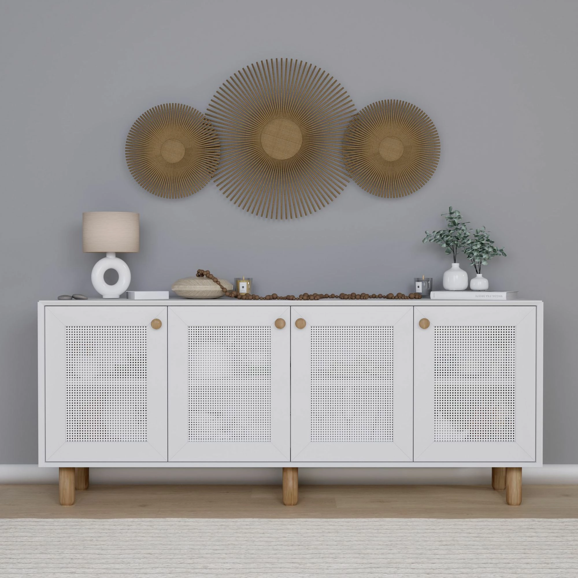 Konsol bohemian, ngjyrë e bardhë, Skye Decor, 180x75x40cm