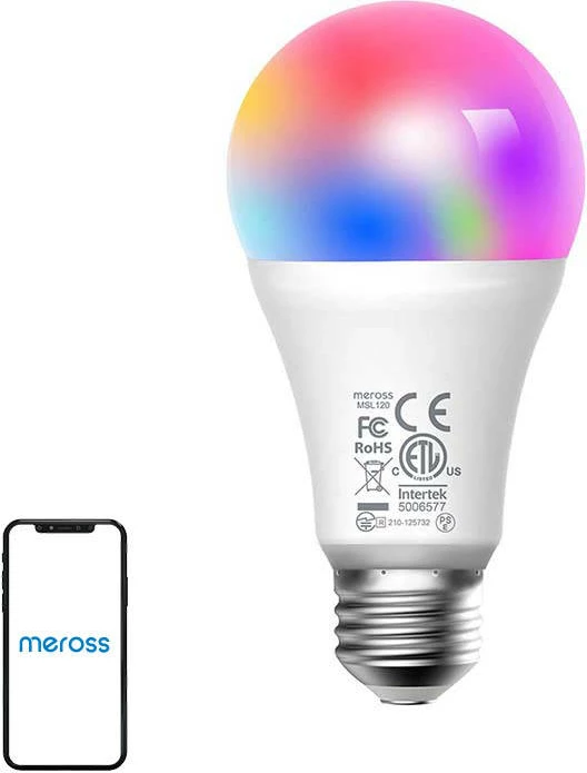 Llambë LED smart, Meross, MSL120HK-EU, E27, Wi‑Fi, 810 lm, 2700–6500K, kompatibile me HomeKit/Alexa/Google, RGBW