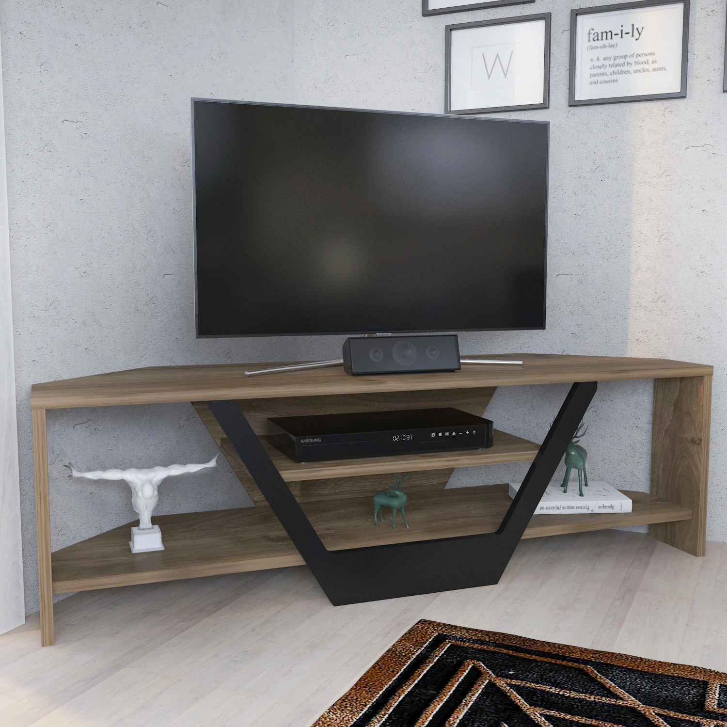 Komodë TV Hanah Home, Sares, ngjyrë arre, e zezë
