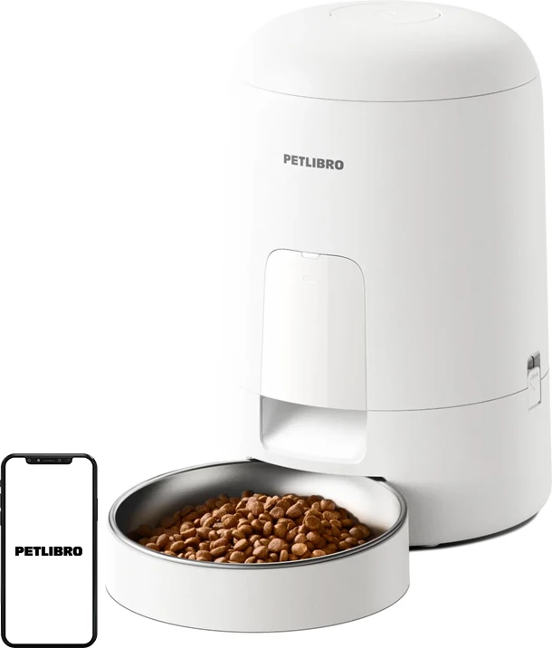 Dispenser automatik për ushqim të thatë për kafshë Petlibro Air PL-AF008-31W, 2L, 1–6 shujta/ditë, me tas inox, i bardhë