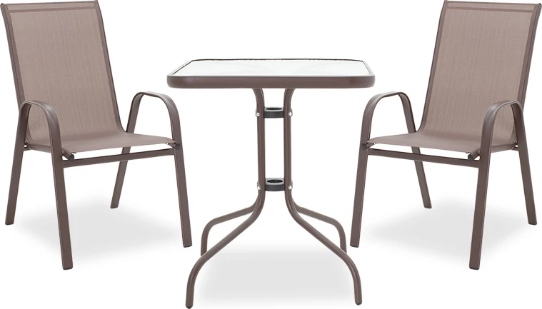 Tavolinë me karrige Watson-Calan set prej 3 metal-tekstilen kafe 60x60x70cm