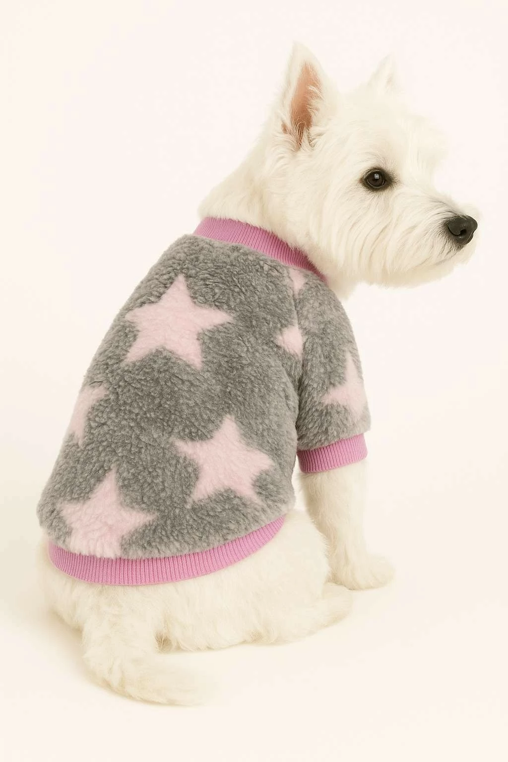 Hudi për qen, gri me yje rozë, Paws & Whiskers, Pinkstarsweat