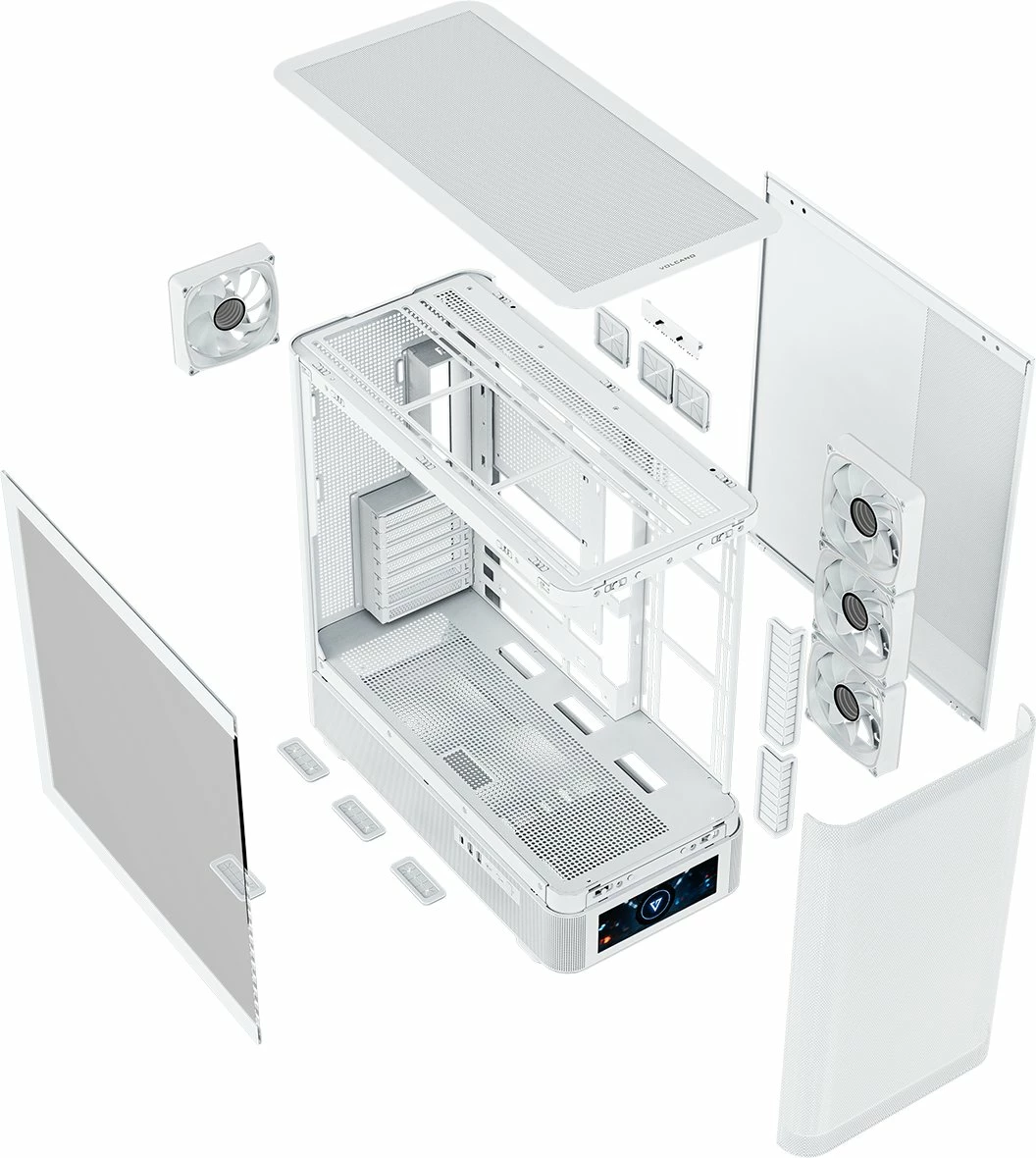 Kasë Modecom Volcano AQ500 ARGB MC-A-AQ500-4FA-W, Midi Tower, LCD ekran, 4x120mm ARGB ventilatorë, ATX/mATX/ITX, USB-C, e bardhë