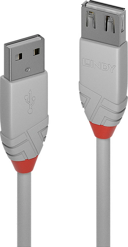 Kabllo zgjatëse USB 2.0 LINDY Anthra Line, Type-A mashkull në Type-A femër, 0.5m, gri