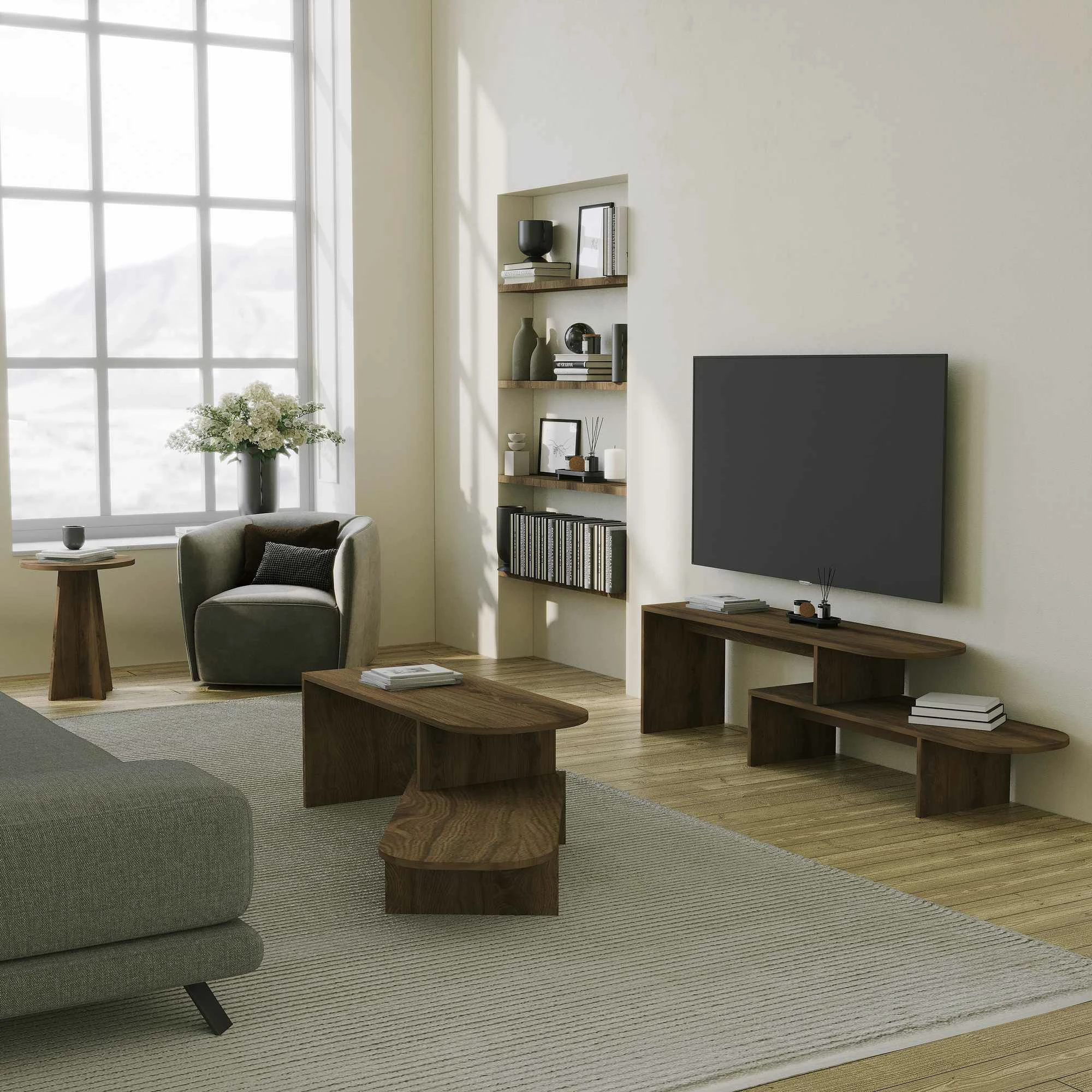 Komodë TV Skye Decor, Puzzle, ngjyrë arre