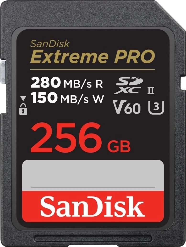 Kartë memorie SanDisk SDXC 256GB Extreme Pro, 280/150 MB/s V60 UHS-II