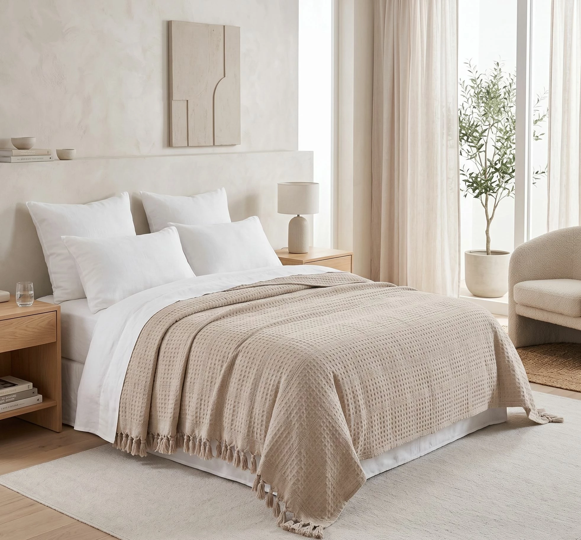 Pled Double Pique, ngjyrë kapuçino, L'Essentiel Linge de Maison, 220x240cm