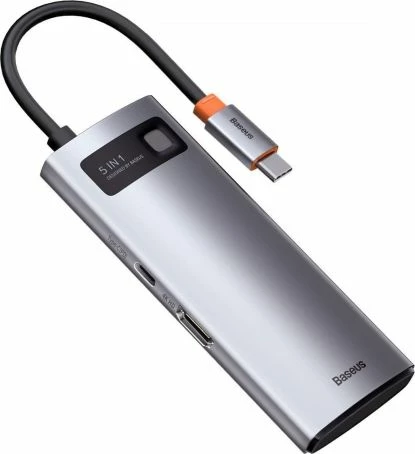 Hub USB-C 5-në-1 Baseus CAHUB-CX0G, HDMI 4K@60Hz, PD 100W, USB 3.2 Gen2 10Gbps, gri/argjend