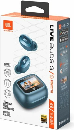 Kufje JBL Live Buds 3, wireless, ANC, Smart Charging Case me touchscreen 1.45\", Bluetooth 5.3, blu