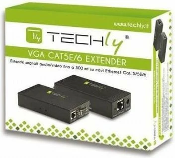 Adapter VGA Extender Techly 301122 me audio, përmes kabllos Cat5e/6, i zi