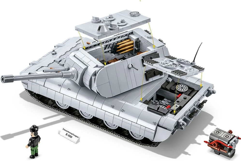 Set blloqesh Cobi Klocki Panzerkampfwagen E-100, 1511 pjesë, me figurë, Gri