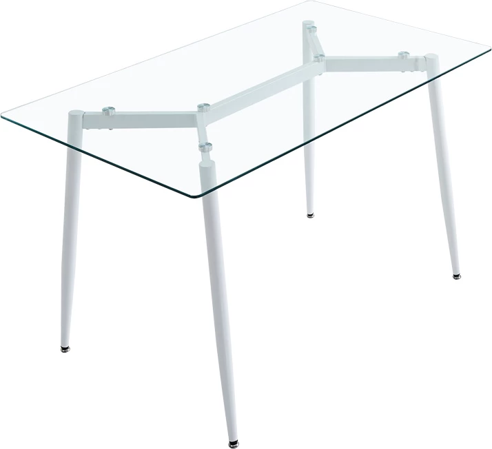 Tavolinë me karrige QUANA-GASTON, xham transparent 8mm, e bardhë-natyrale, set 5 copë, 120x70x75cm