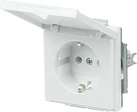 Prizë muri Busch-Jaeger 20 EUK-84, Schuko CEE 7/3, 16A 250V, me kapak mbrojtës, e bardhë