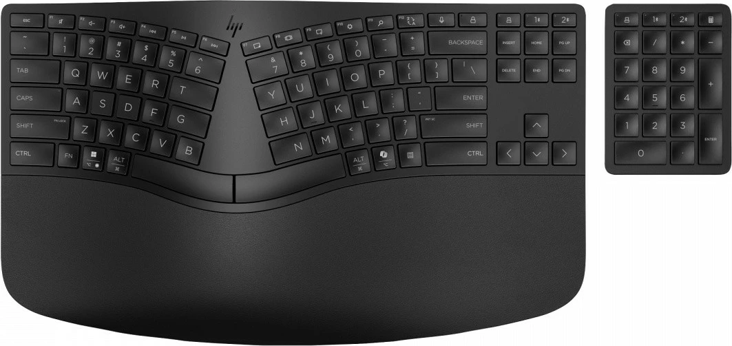 Tastierë wireless HP 960 Ergonomic 7E755AA#ABB, Bluetooth, QWERTY, me numpad të ndarë, e zezë
