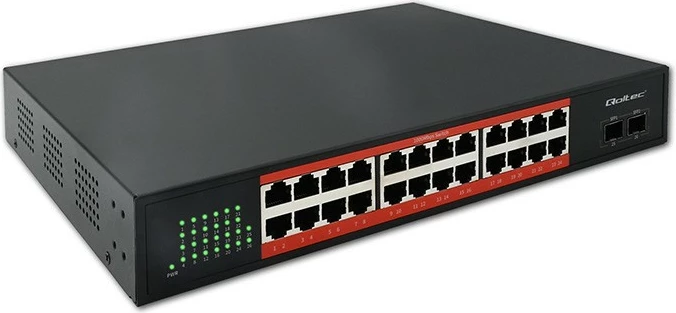 Switch Qoltec 52365, 24x RJ45 Gigabit PoE, 2x SFP, 1000 Mbps, pa menaxhim