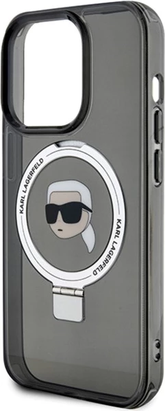 Mbështjellës Karl Lagerfeld KLHMP15LHMRSKHK për iPhone 15 Pro 6.1", hardcase, me unazë MagSafe, zi