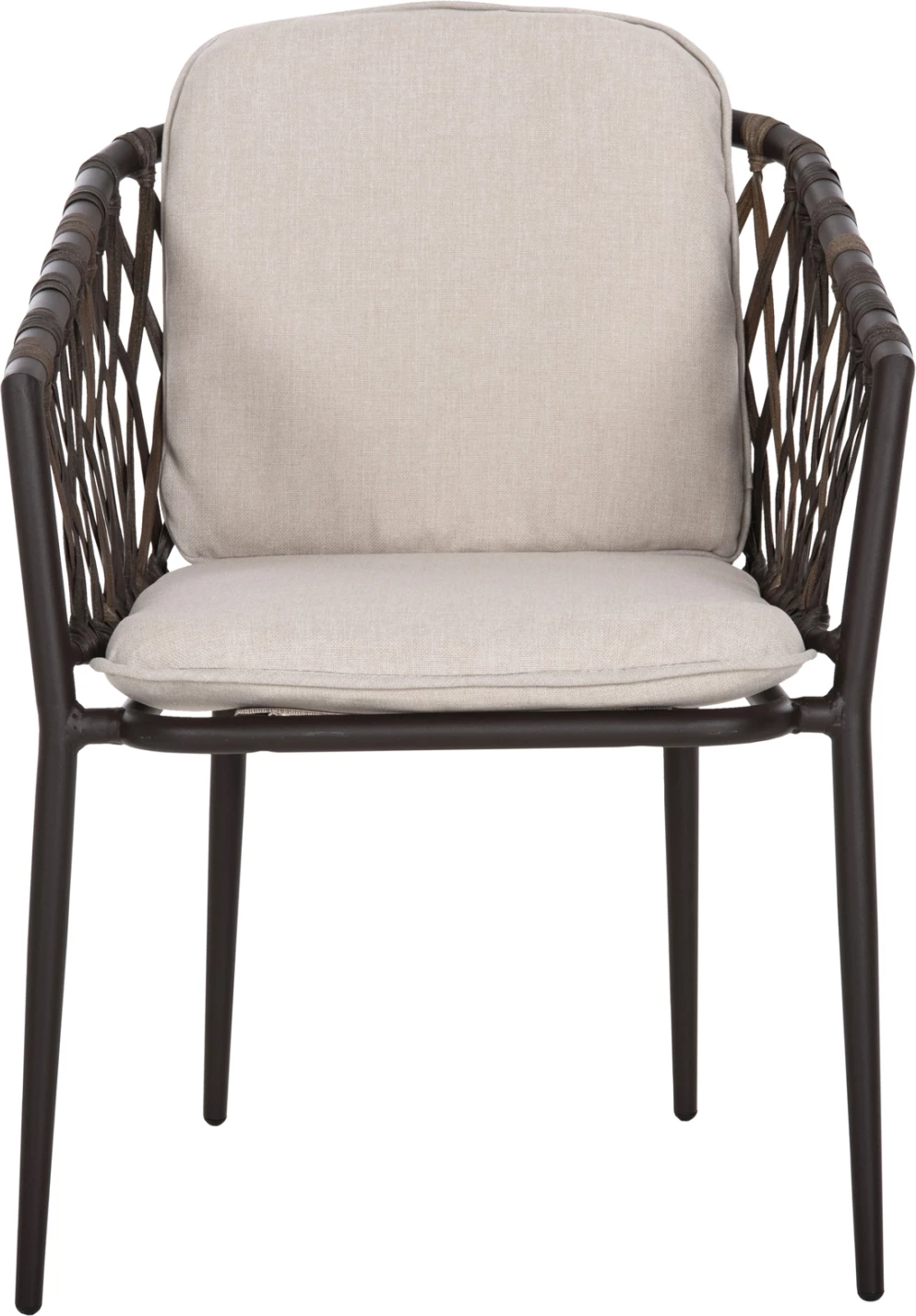 Karrige alumini BOLLY FH6080, kornizë kafe-sintetik ratan, jastëkë kafe-bezhë, 58.5x67x86H cm, set prej 4 copë