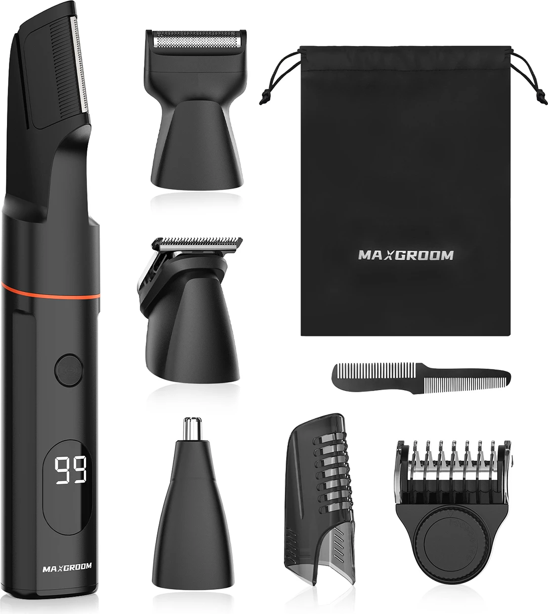 Makinë rroje multifunksionale MAXGROOM LK-881, IPX6, ekran LED, bateri 800 mAh, USB-C, set me maja zëvendësuese, e zezë