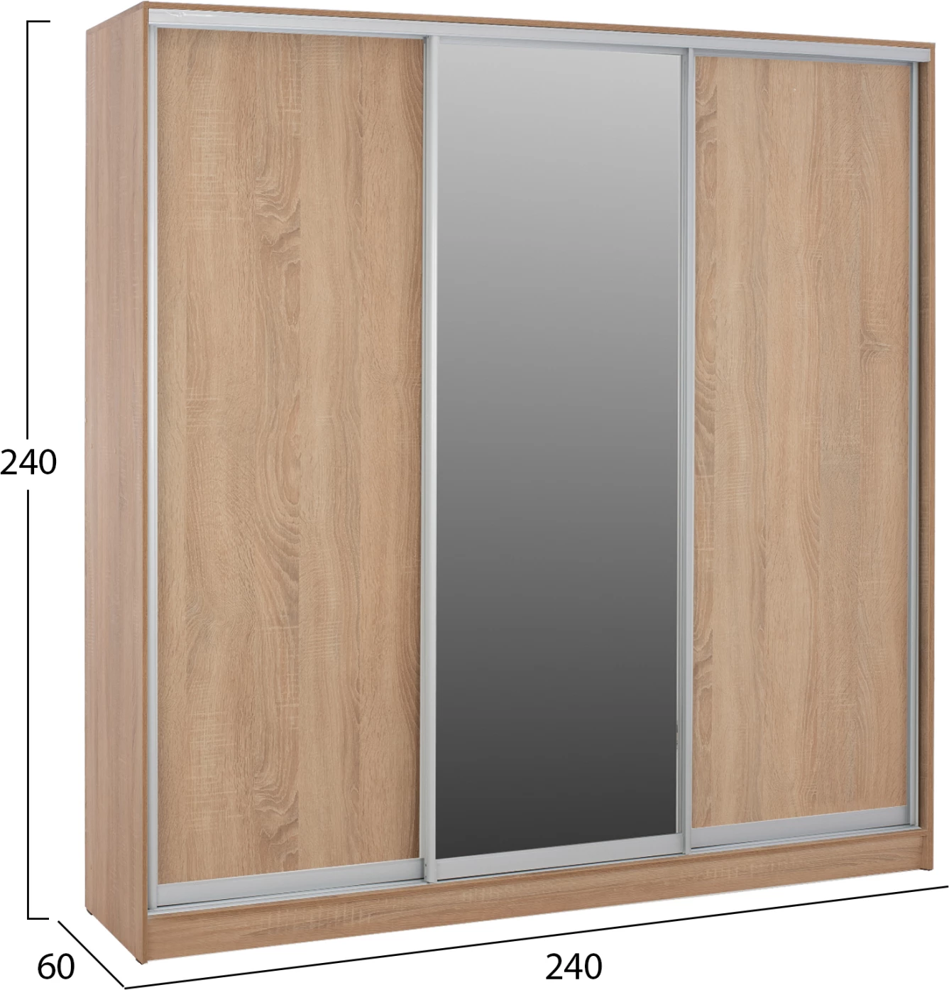Dollap rrëshqitës melamine sonama me pasqyrë, 3 dyer, FH2462.01, 240x240x60 cm