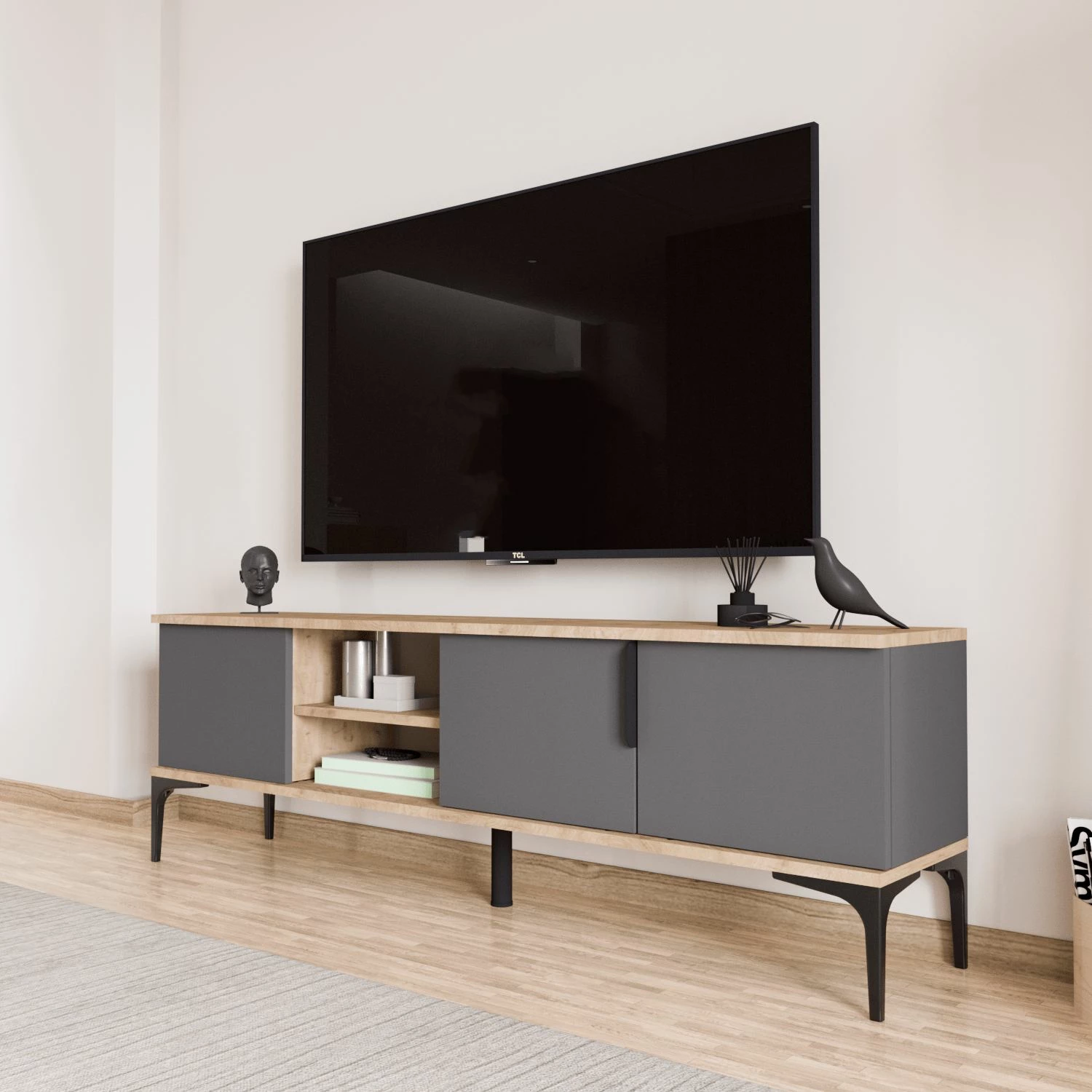 Komodë TV Skye Decor, ngjyrë lisi dhe antracit