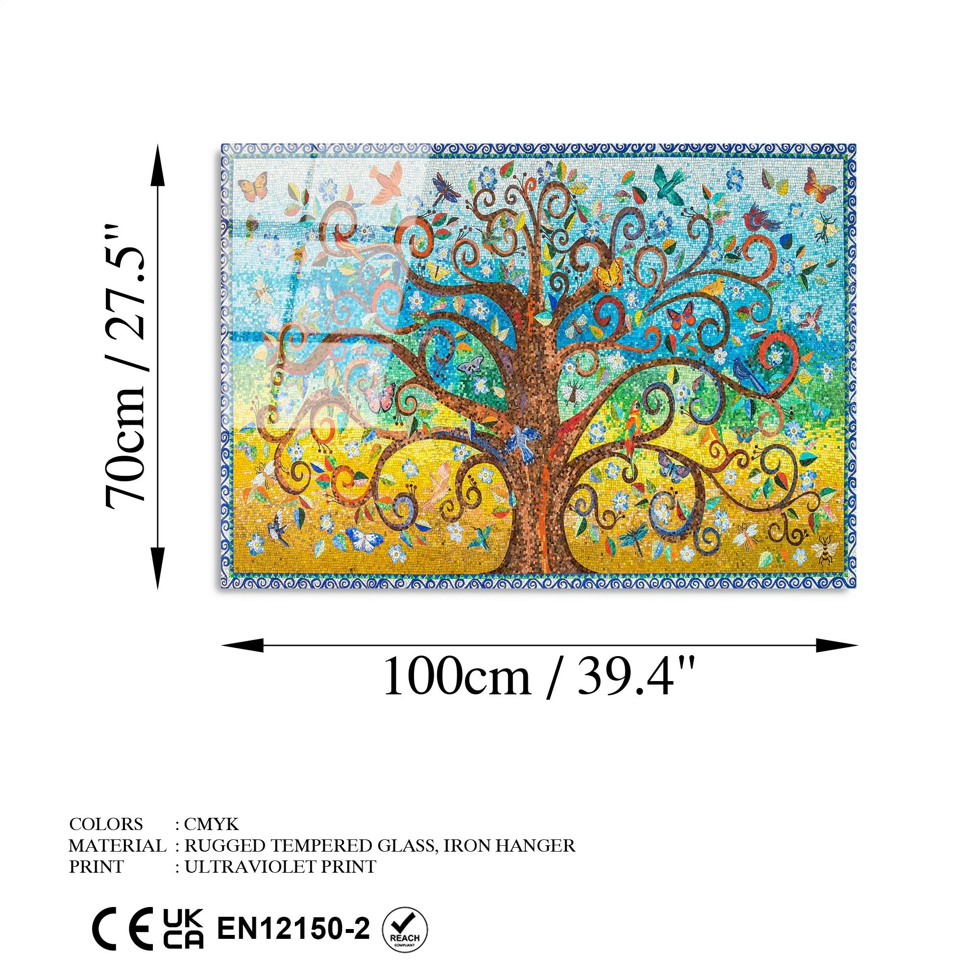 Pikturë dekorative prej xhami të temperuar, 'Pema e Jetës', shumëngjyrëshe, UV-211, 70x100cm