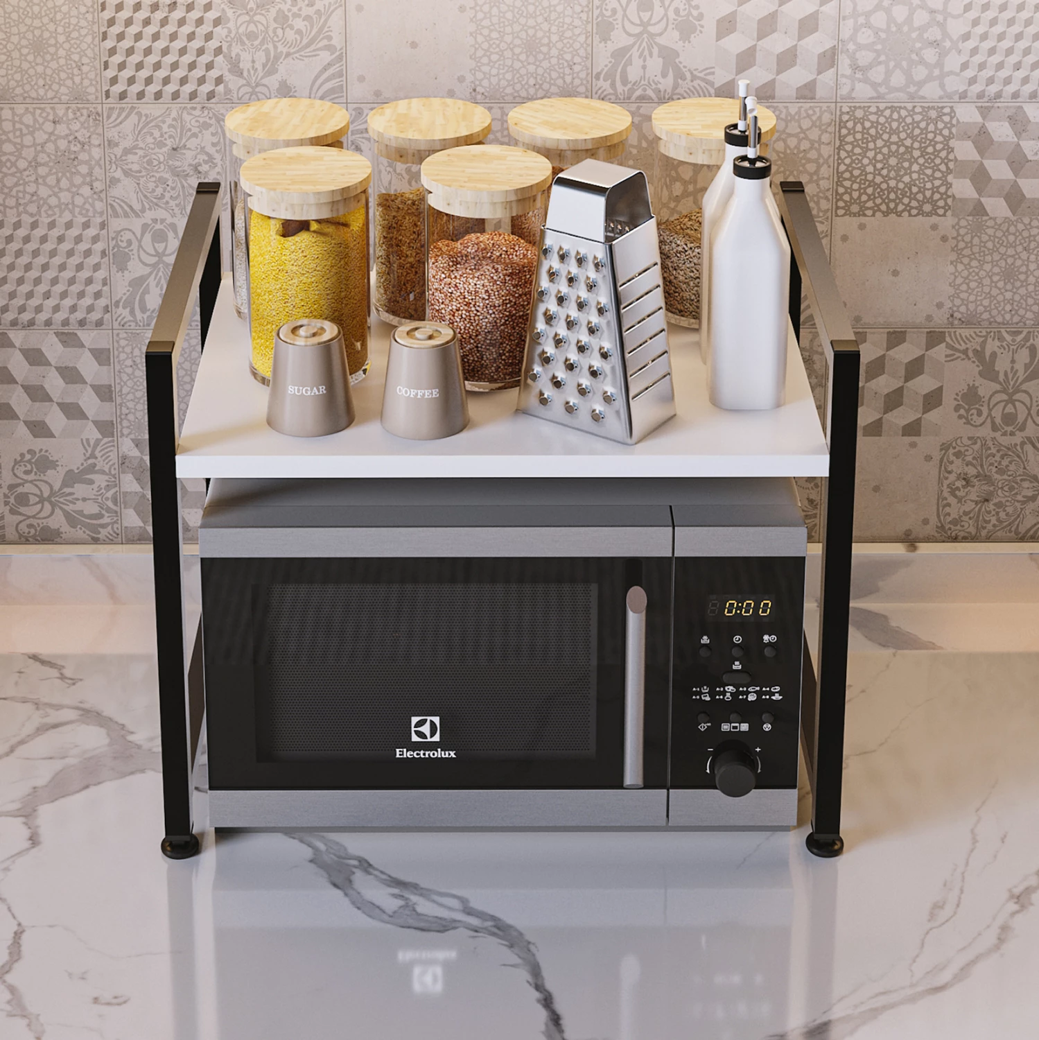 Raft organizues për kuzhinë BECKO FH18219.01 melaminë, metal i zi-bardhë, 53x35x41H cm