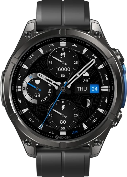 Smartwatch, Zeblaze, Vibe 8 Abyss, 1.43\" AMOLED Always-on, thirrje me Bluetooth, MIL-STD 810H, IP69K/5 ATM, 500 mAh, e zezë