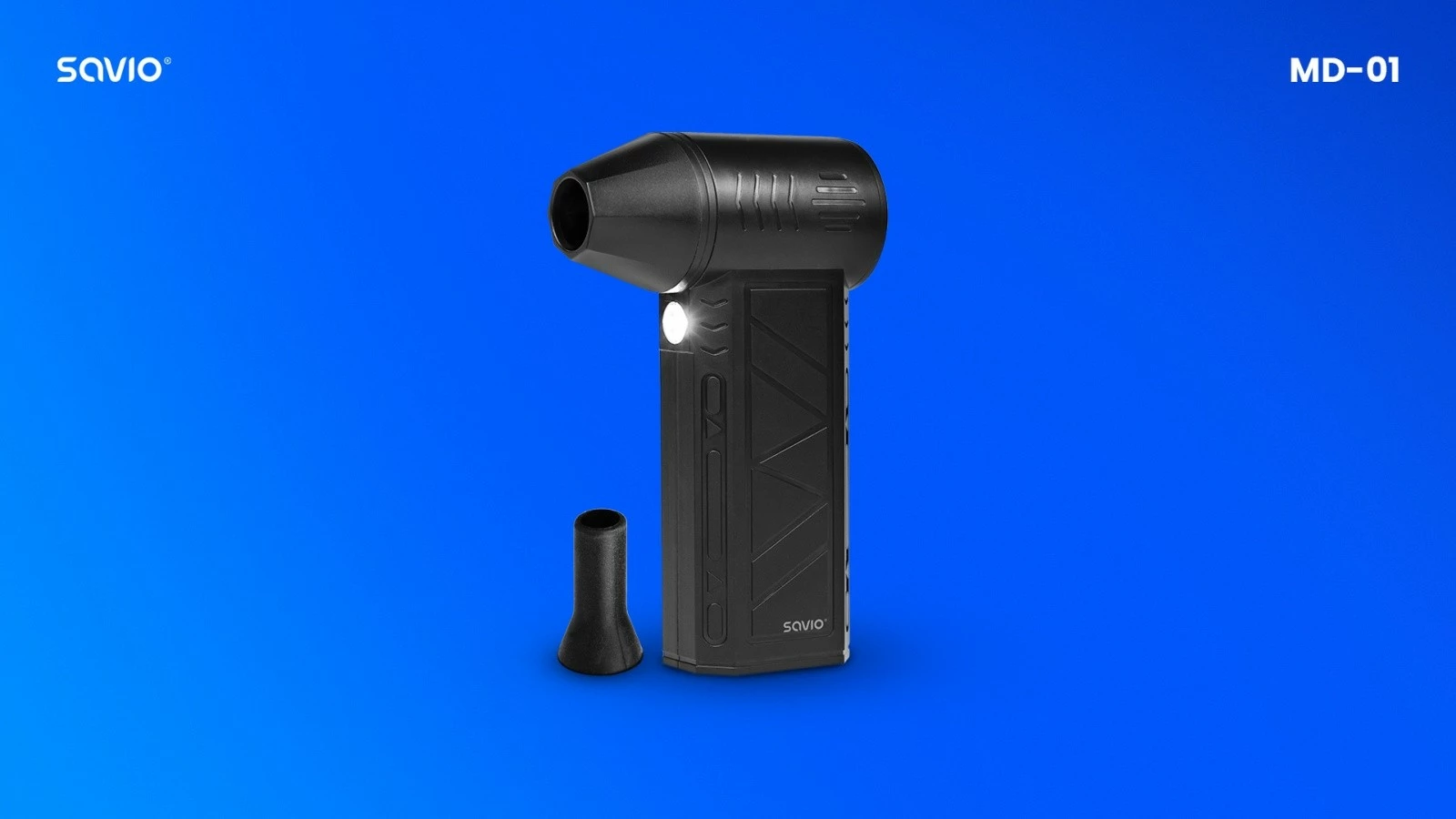 Fryrës pa kabllo mini, Savio, MD-01 (SAVMD-01), 4000 mAh, deri 100000 RPM, USB-C, dritë LED, 3 shpejtësi + Turbo, e zezë