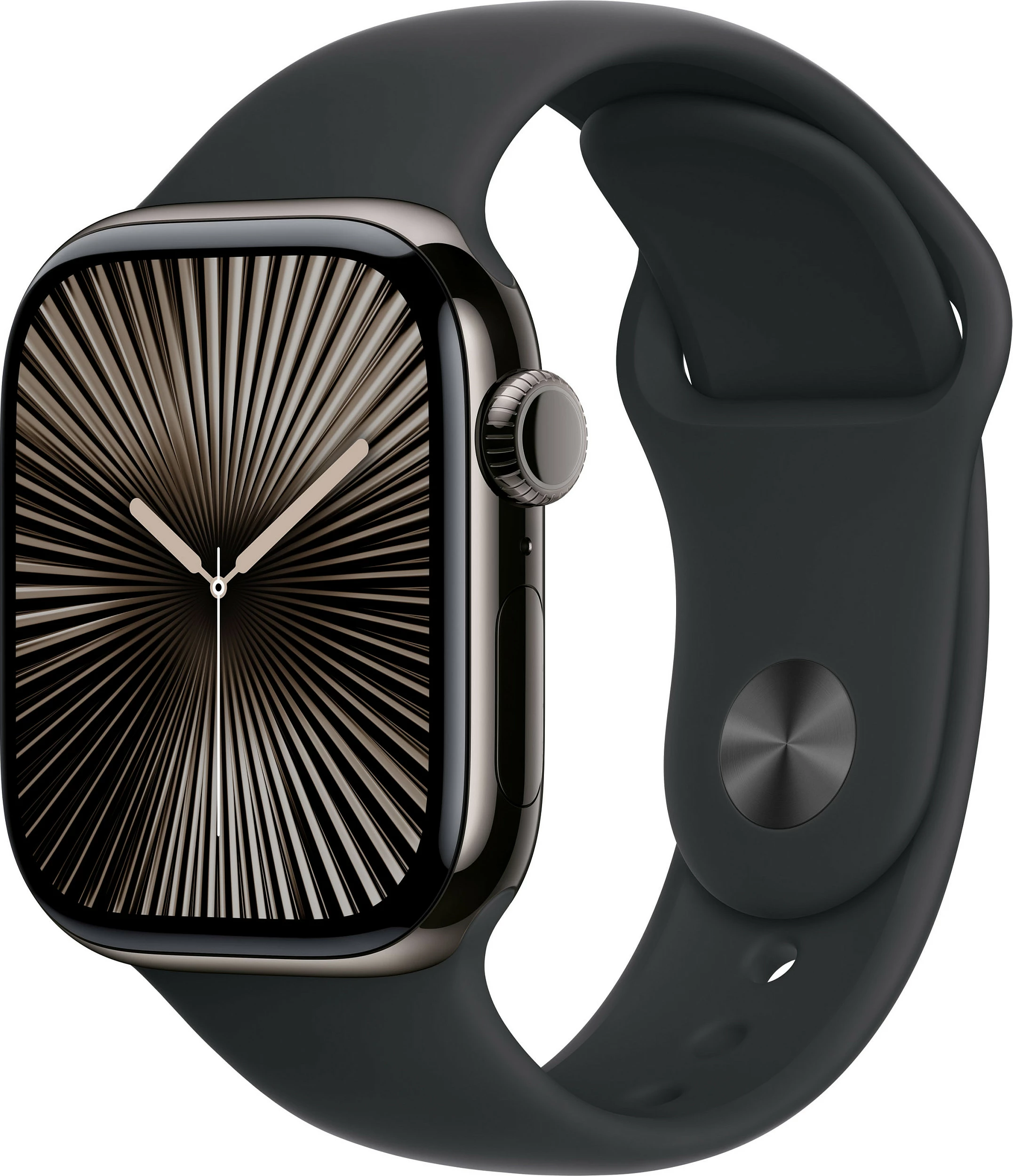 Smartwatch Apple Watch Series 10, 64 GB, GPS + Cellular, 42mm, Kasë titani, Rrip sportiv i zi