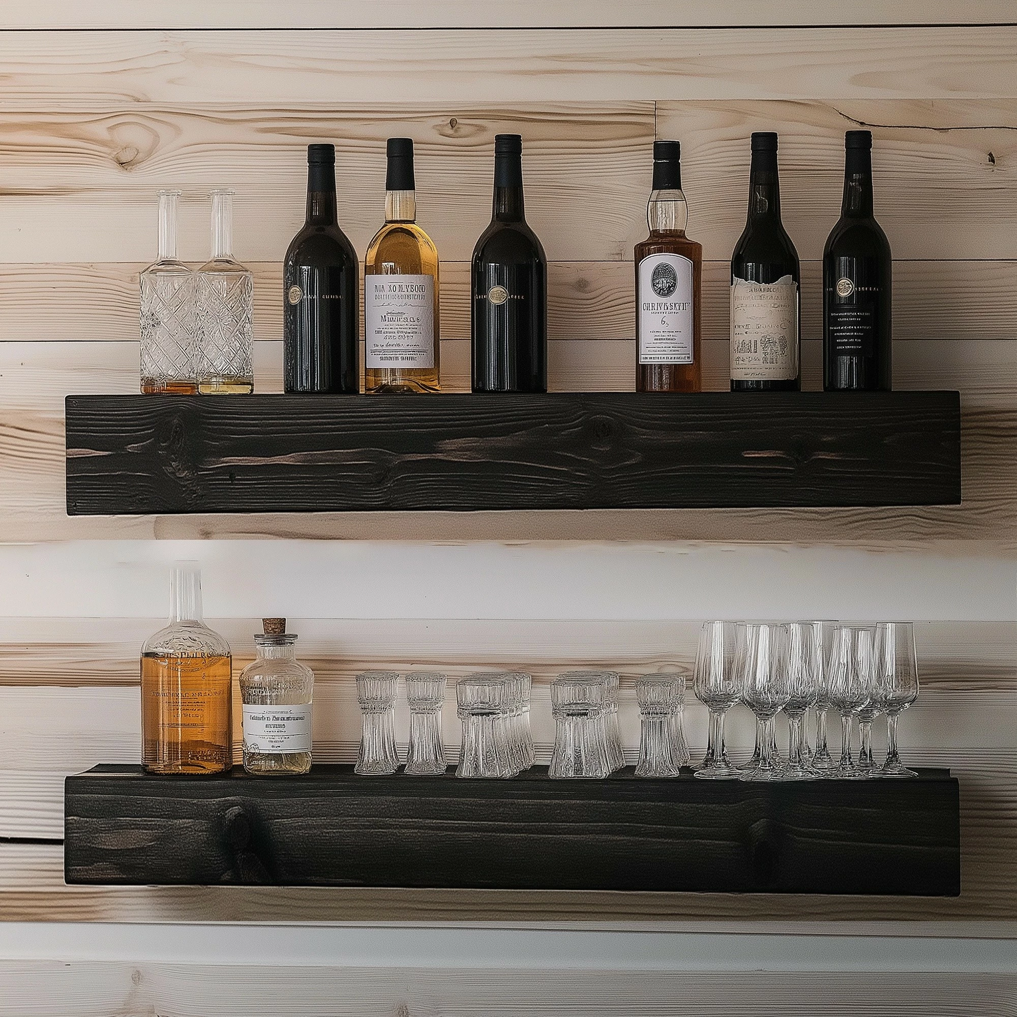 Raf dekorativ prej druri për mur, ngjyrë e zezë, Skye Decor, Raf278 (2 copë)