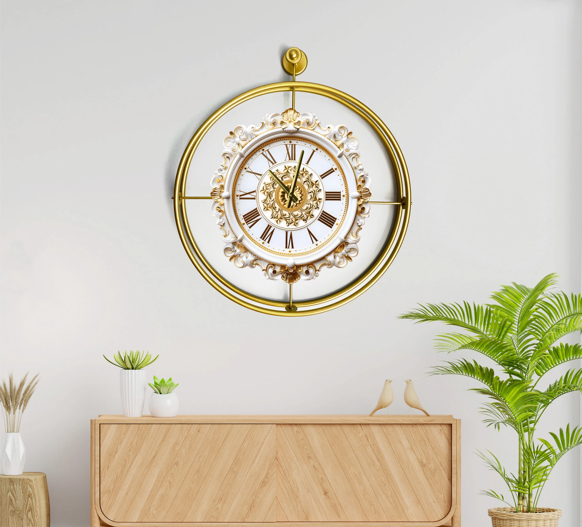 Orë muri dekorative prej metali, ngjyrë ari, Wallity, Mclock-00120