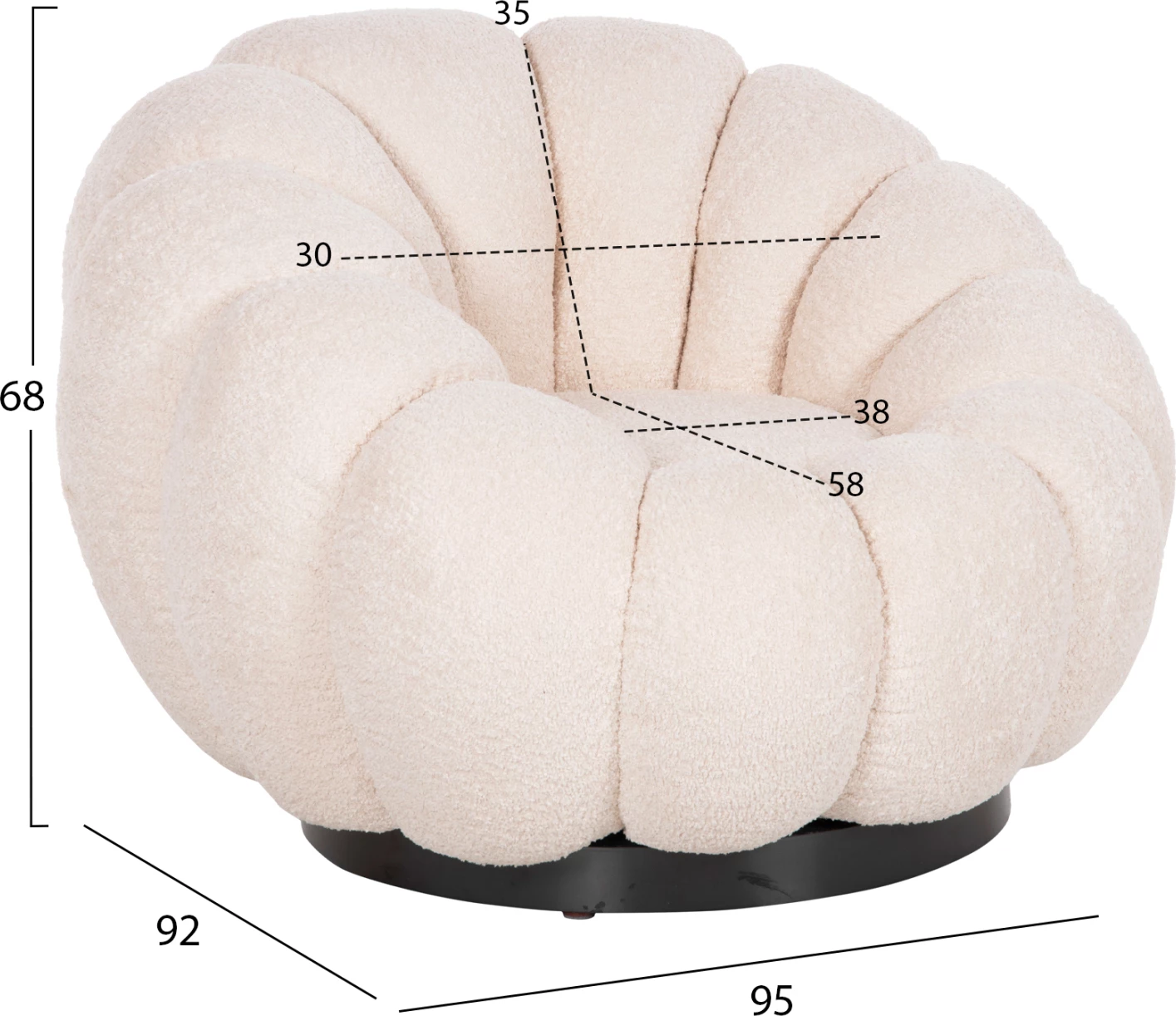 Karrige rrotulluese GRYMM FH9601.06 ecru boucle-bazë metalike e zezë 95x92x68Hcm