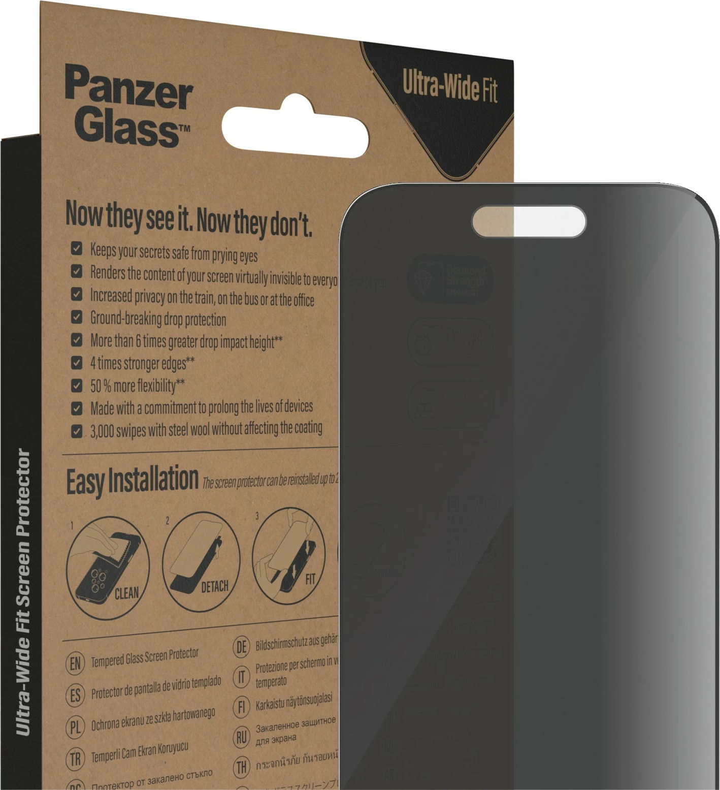 Mbështjellës ekrani PanzerGlass për iPhone 14 Pro, Privacy, antibakterial