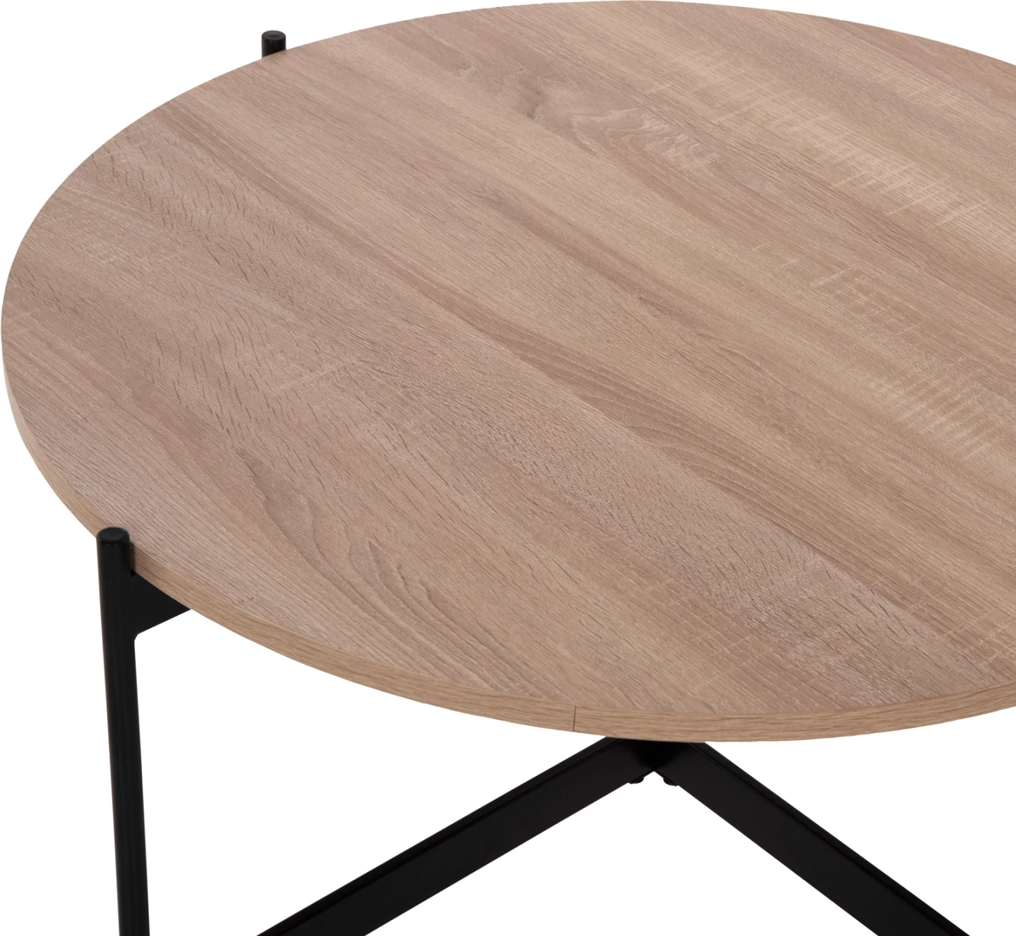 Tavolinë kafeje FH9588.03, sipërfaqe MDF, ngjyrë sonoma, bazë metalike e zezë, Φ80x45H cm