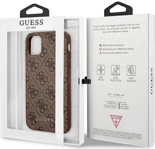 Mbështjellës Guess 4G Metal Gold Logo për iPhone 11/XR 6.1", Kafe