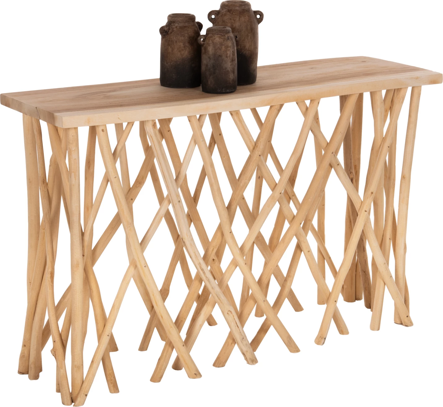 Konsolë stil rustik, degë TEAK, sipërfaqe tavoline 3cm, 121x36x75H cm, FH9805